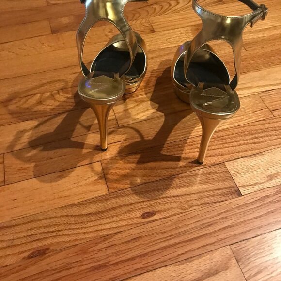B. Brian Atwood Gold Femme Fatale Strappy Platform Heels - Picture 4 of 5